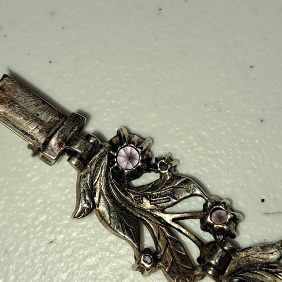 Beautiful Vintage Sterling Silver Amethyst Marcasite Flower Leaf Bracelet - Picture 10 of 12